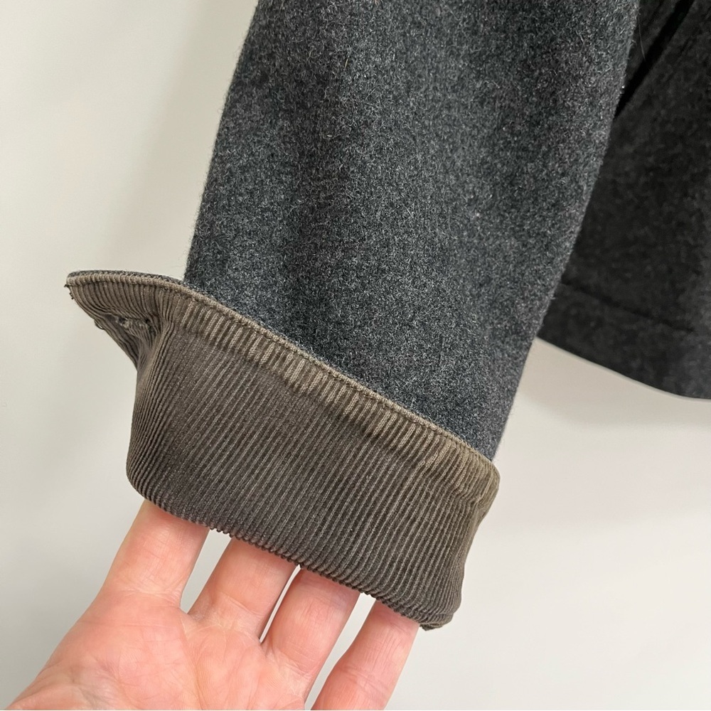 Abercrombie 90’s Y2K Mens Gray Wool Zip Front Bomber Coat Jacket Corduroy Cuffs - Picture 4 of 14